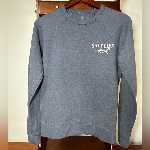 Salt Life Tops - Salt Life Women’s Small Heather Blue Crewneck Sweatshirt Long Sleeve Graphic